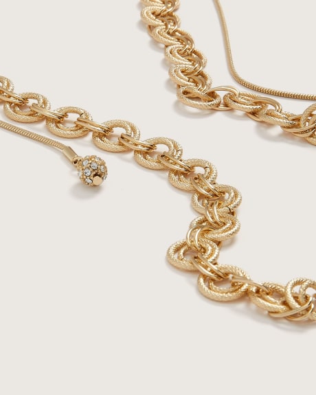 Long collier à mailles serpent avec mailles rondes et ovales texturées