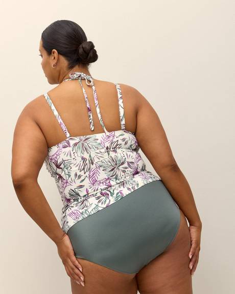 Leaf-Print Bandeau Tankini Top with Braided Tie