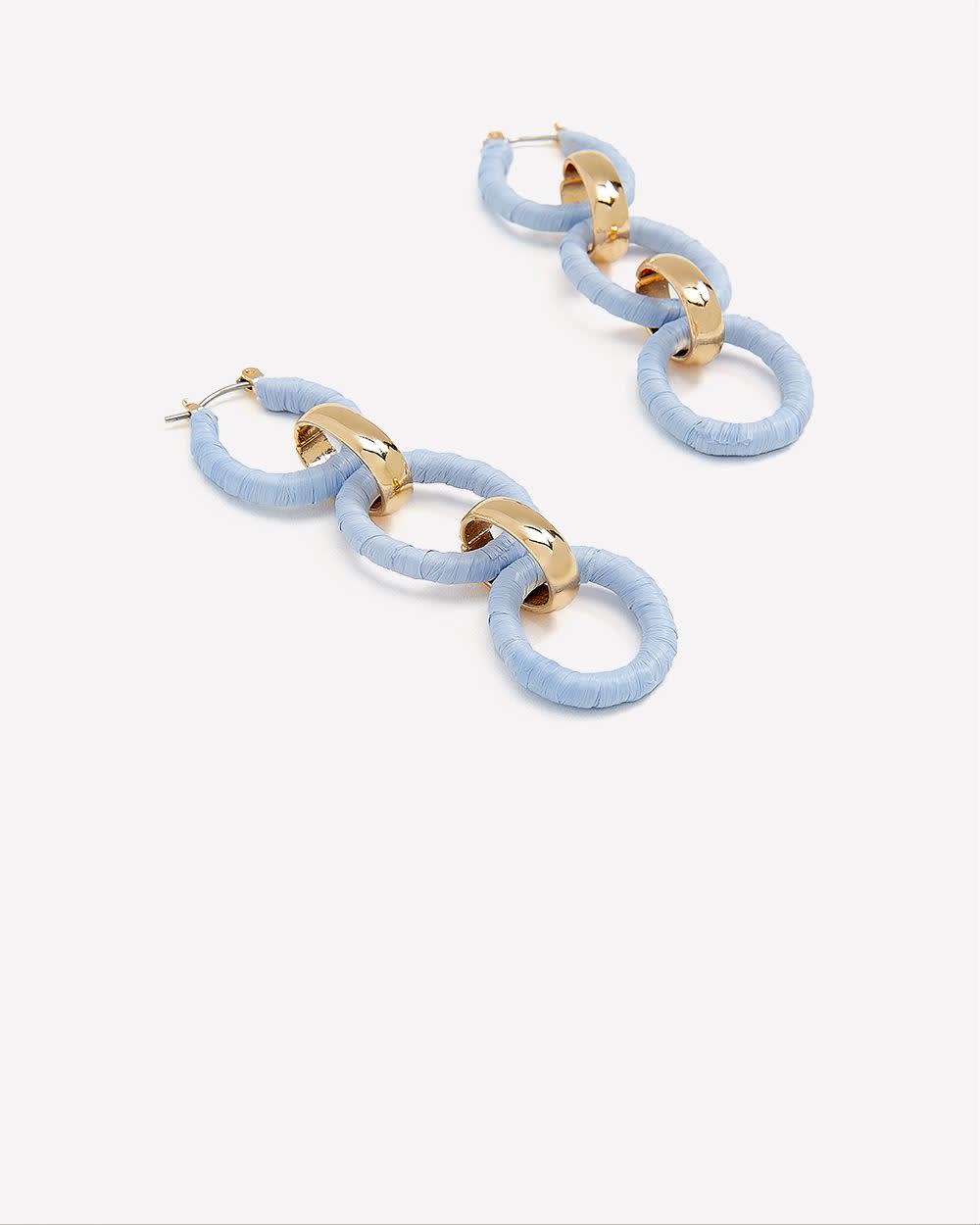 Boucles d'oreilles linéaires avec anneaux en corde bleue