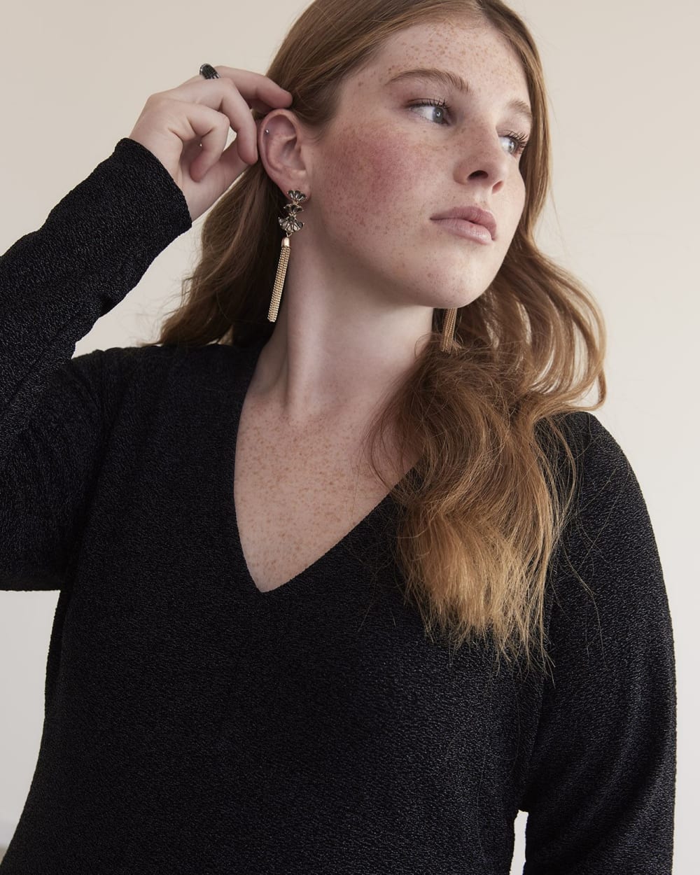 LongSleeve Black VNeck Knit Top Penningtons