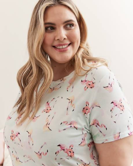 Responsible, Flamingo Pyjama Tee with Twisted Crewneck - ti VOGLIO