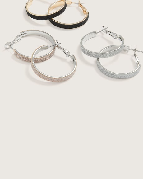 Assorted Paper Glitter Medium Hoop Earrings, Set of 3