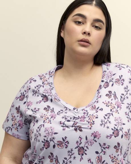 Chemise de nuit longue bleue fleurie à manches courtes - ti Voglio