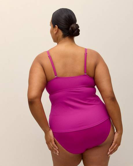 Haut tankini rose côtelé avec devant froncé