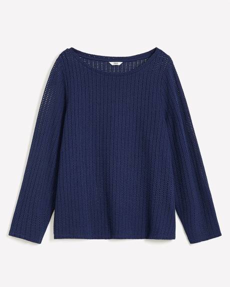 Long-Sleeve Crewneck Crochet Knit Top