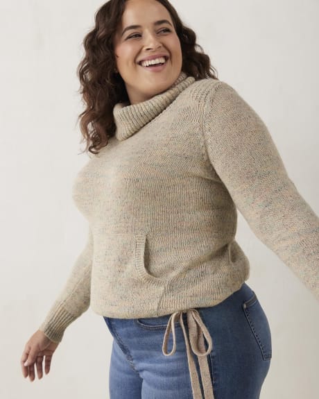 Cowl Neck Sweater with Kangaroo Pocket