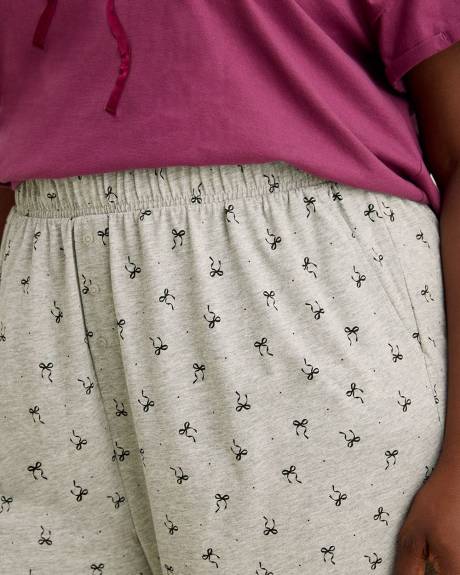 Grey Bow-Print Heather Knit Pyjama Pant - ti Voglio