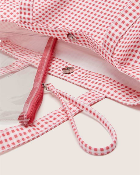 Sac fourre-tout carreauté avec pochette transparente amovible