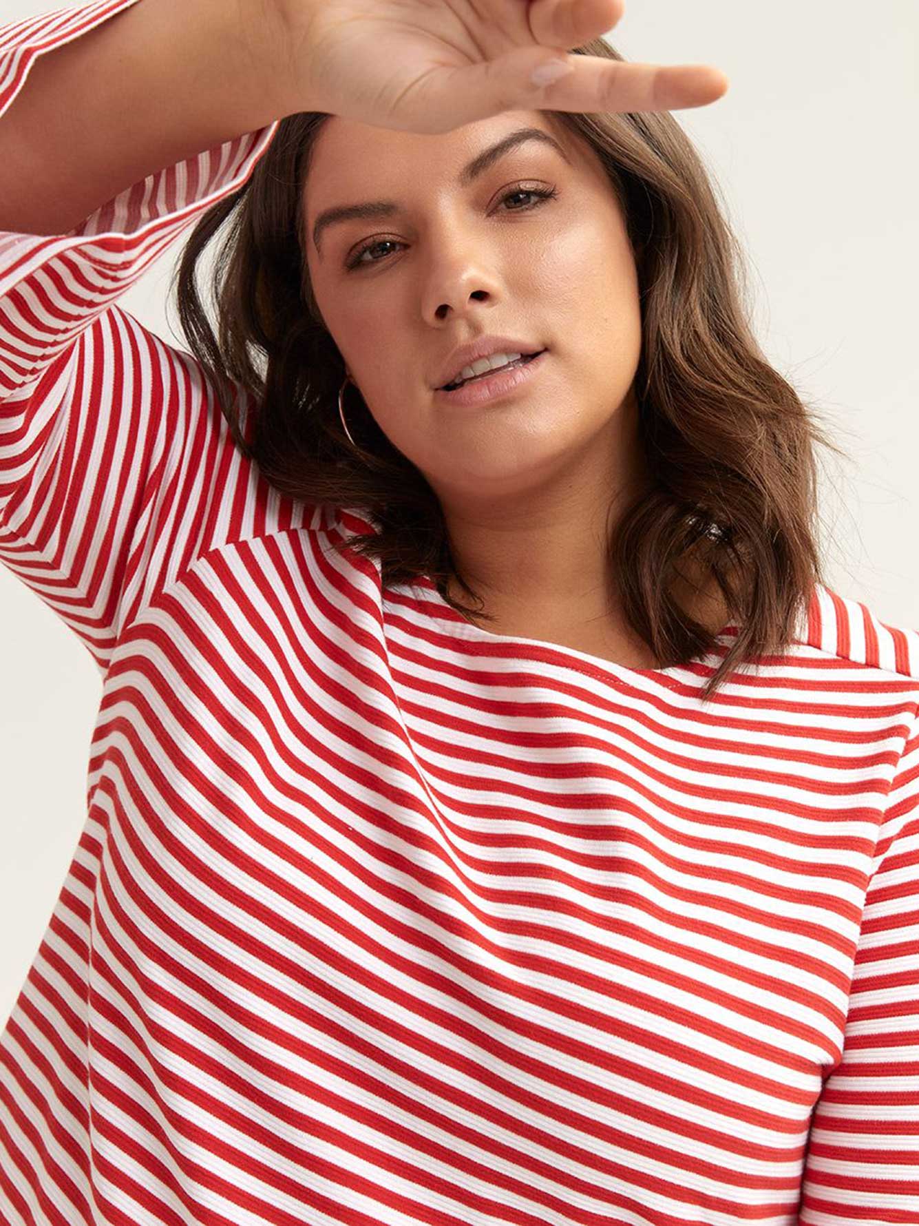 Striped Flounce Sleeve Blouse - In Every Story | Penningtons