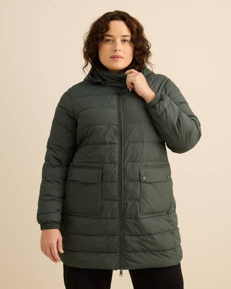 Long Packable Jacket with Removable Hood