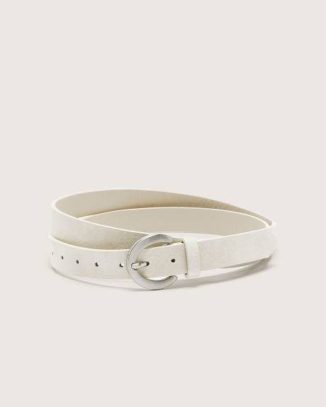 Beige Belt with Brushed Nickel Buckle