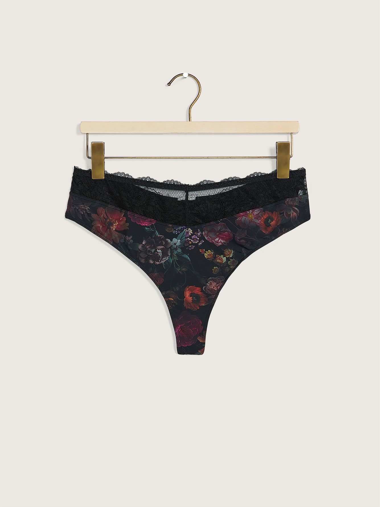 Printed Microfibre Thong with Lace Waistband - Déesse Collection