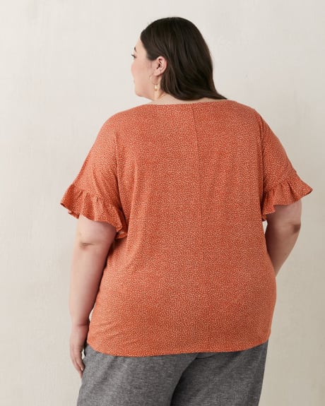 Printed Knit Top With Ruffle Sleeve - In Every Story