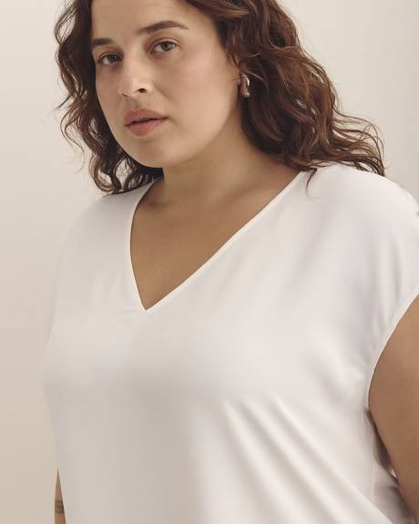 Mixed-Media V-Neck Blouse with Underpinning