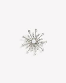 Broche argentée avec pierres scintillantes et perle