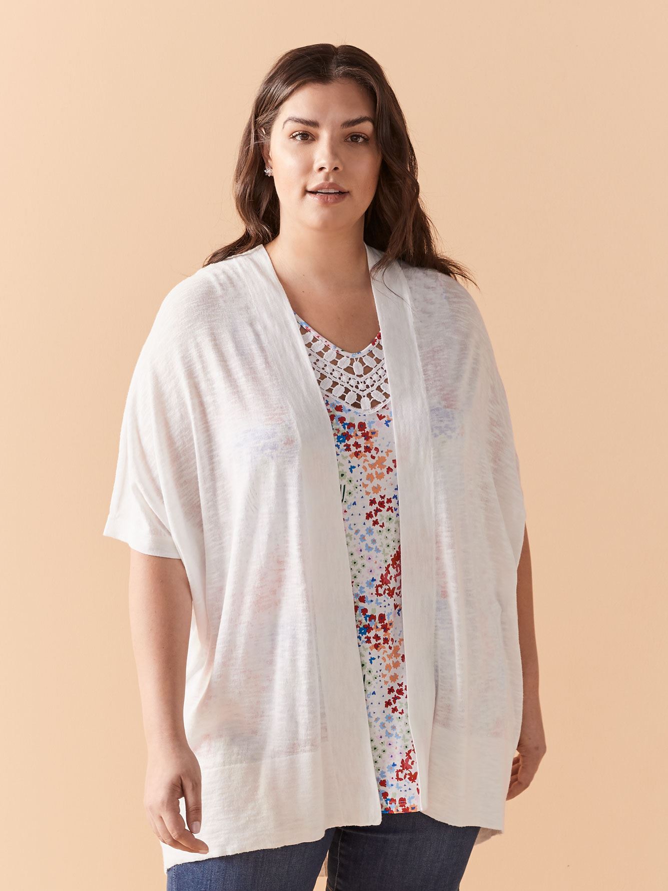 Long Solid Cardigan with Kimono Short Sleeves In Every Story
