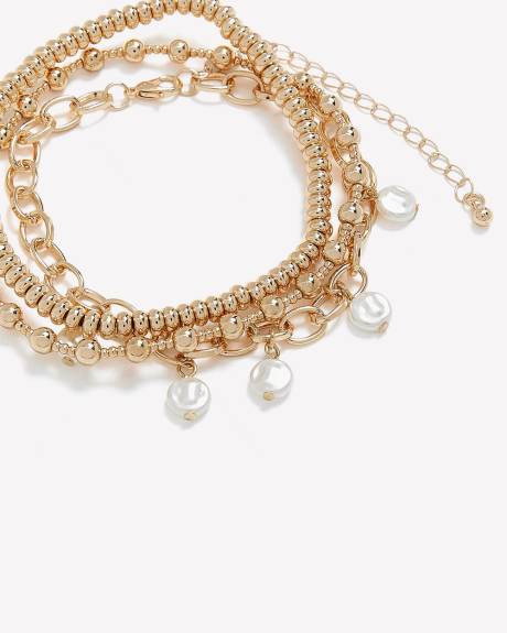 Mixed Golden Bracelets with Pearl Charms, Set of 3
