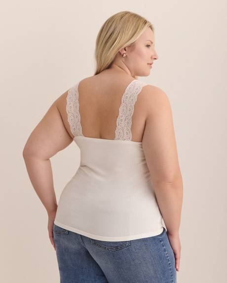 Camisole côtelée à col en V avec dentelle - Addition Elle
