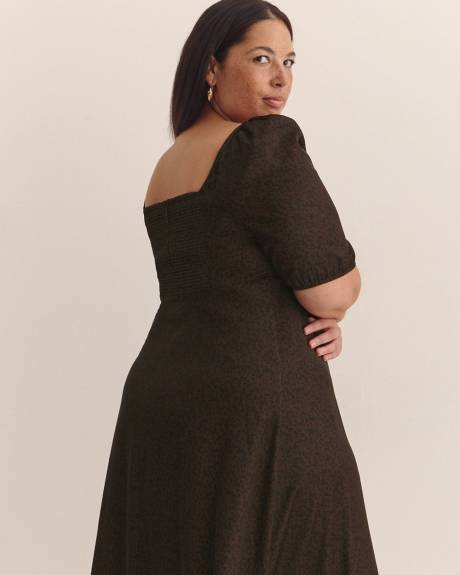 Robe mi-longue avec encolure en coeur et manches ballons - Addition Elle