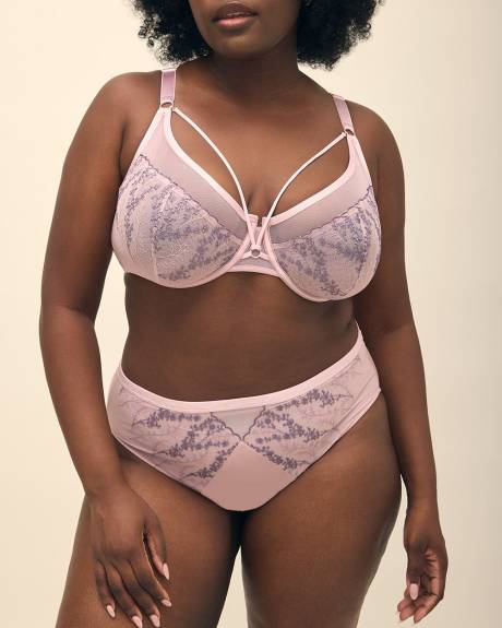 Lilac Satin High-Cut Brief with Lace Embroidery - Déesse Collection