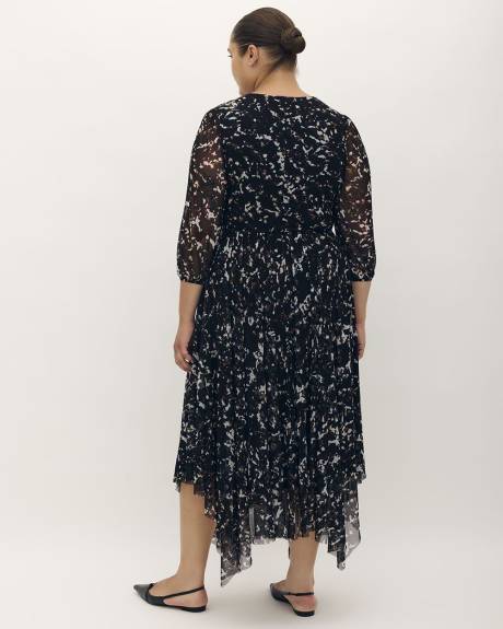 Mesh Printed Midi Dress with Asymetrical Hem - Addition Elle