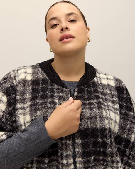 Bouclé Plaid Cape with Front Zipper