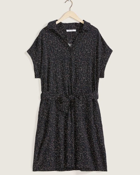 Printed Short-Sleeve Popover Dress With Shirt Collar - In Every Story