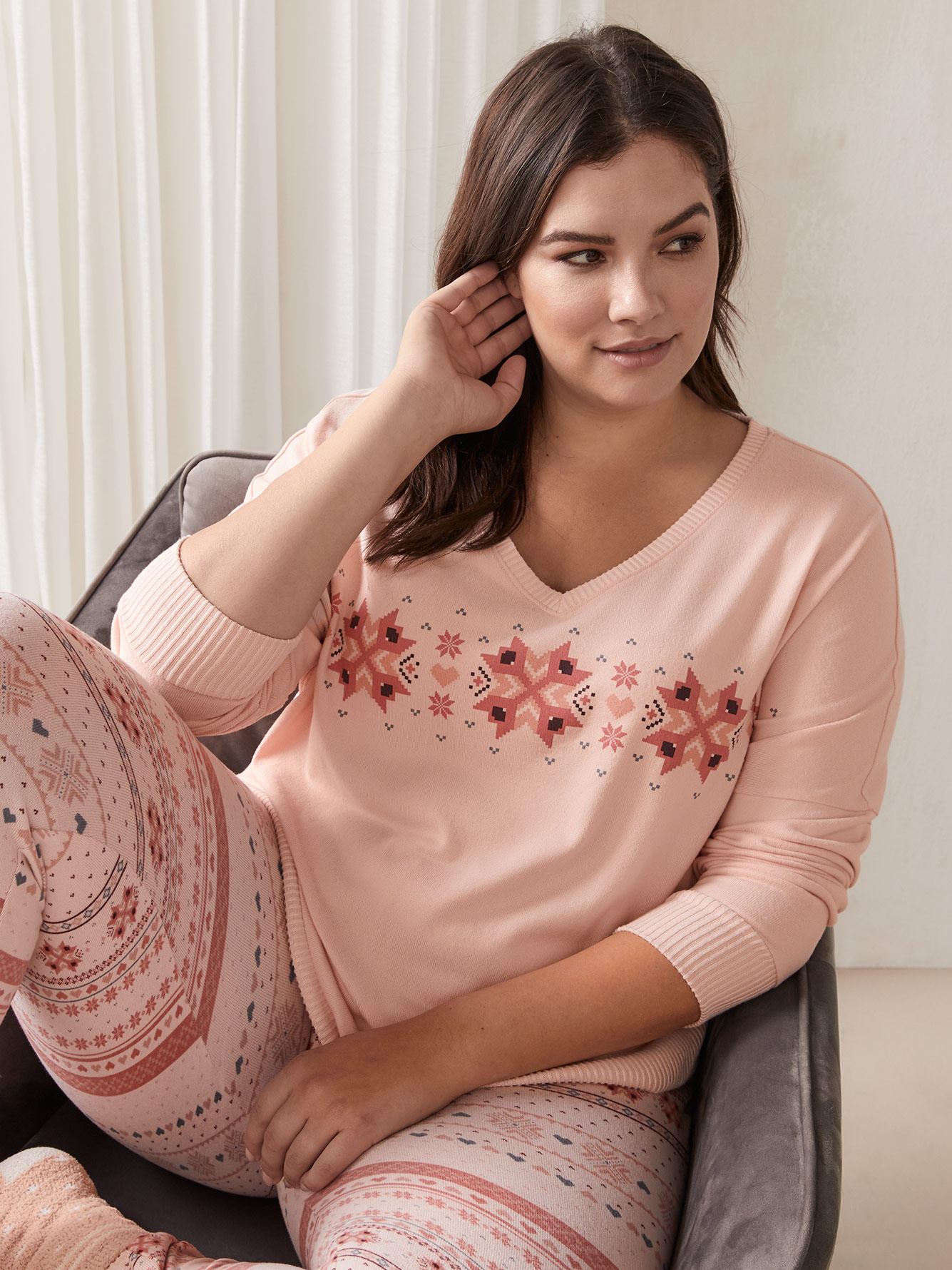 Long Sleeve Pajama Top With Soft VNeck Addition Elle Penningtons