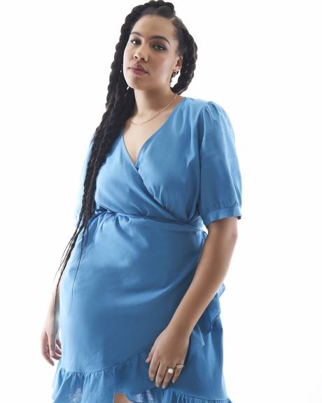 Ruffled Edge Wrap Dress, Linen Blend - Addition Elle