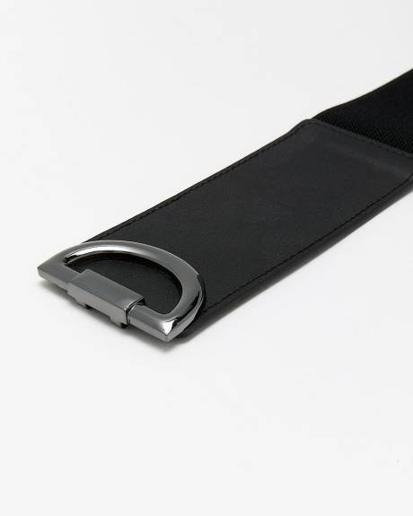 Black Elastic Belt with Double Semi-Circle Buckle