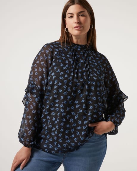 Printed Blouse with Pintucks at Neckline - Addition Elle