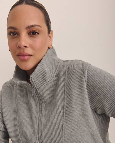 Sweatshirt tunique côtelé chiné à col cheminée zippé - Active Zone