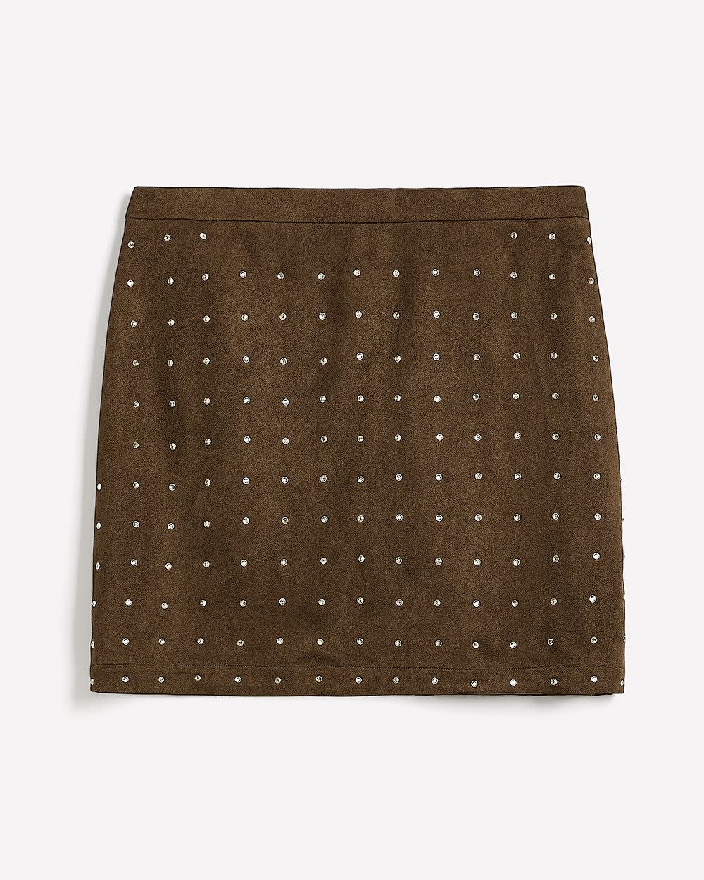 Mini jupe en faux suède marron avec pierres scintillantes Mini jupe en faux suède marron avec pierres scintillantes
