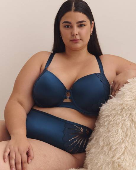 Blue Cheeky Brief with Lace Trim - Déesse Collection