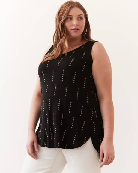 Printed Sleeveless Modern-Fit V-Neck Knit Tunic
