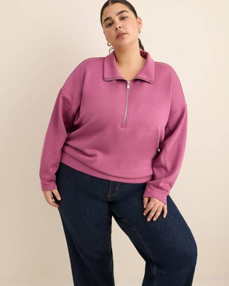 Long-Sleeve Zippered Mock-Neck Top