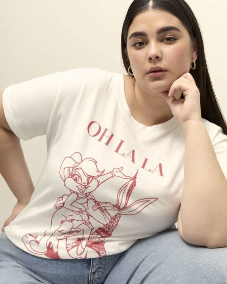 White Crewneck Tee with Ohlala Print