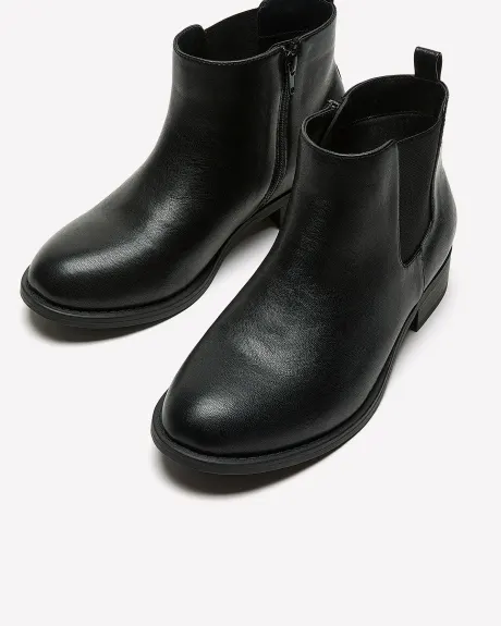 Extra Wide Width, Black Faux Leather Chelsea Bootie