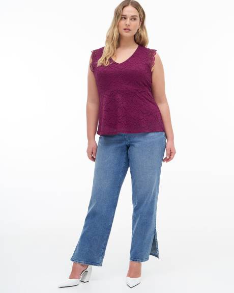 V-Neck Lace Knit Top - Addition Elle