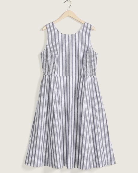 Striped Linen Blend Dress With Smocking - In Every Story