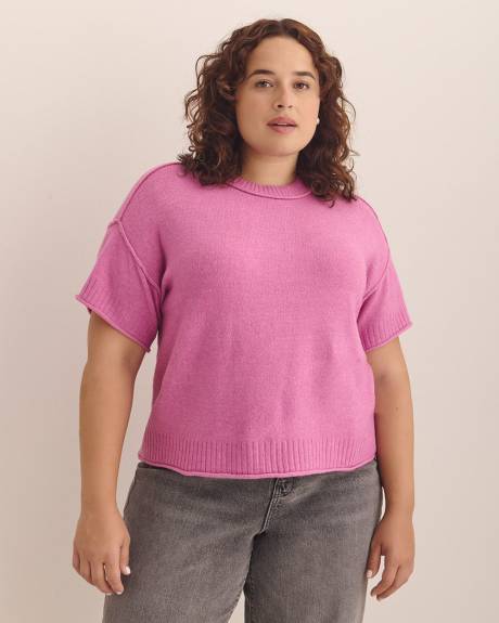Pull décontracté à col rond et manches courtes