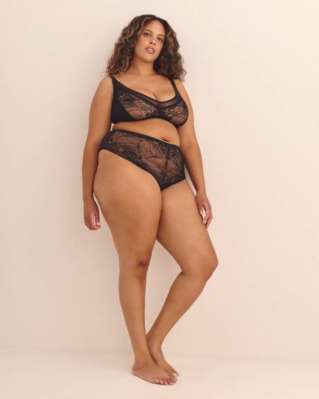 Culotte sexy cheeky en dentelle noire avec maille - Déesse Collection