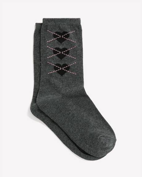 Chaussettes noires à motif de coeurs et losanges