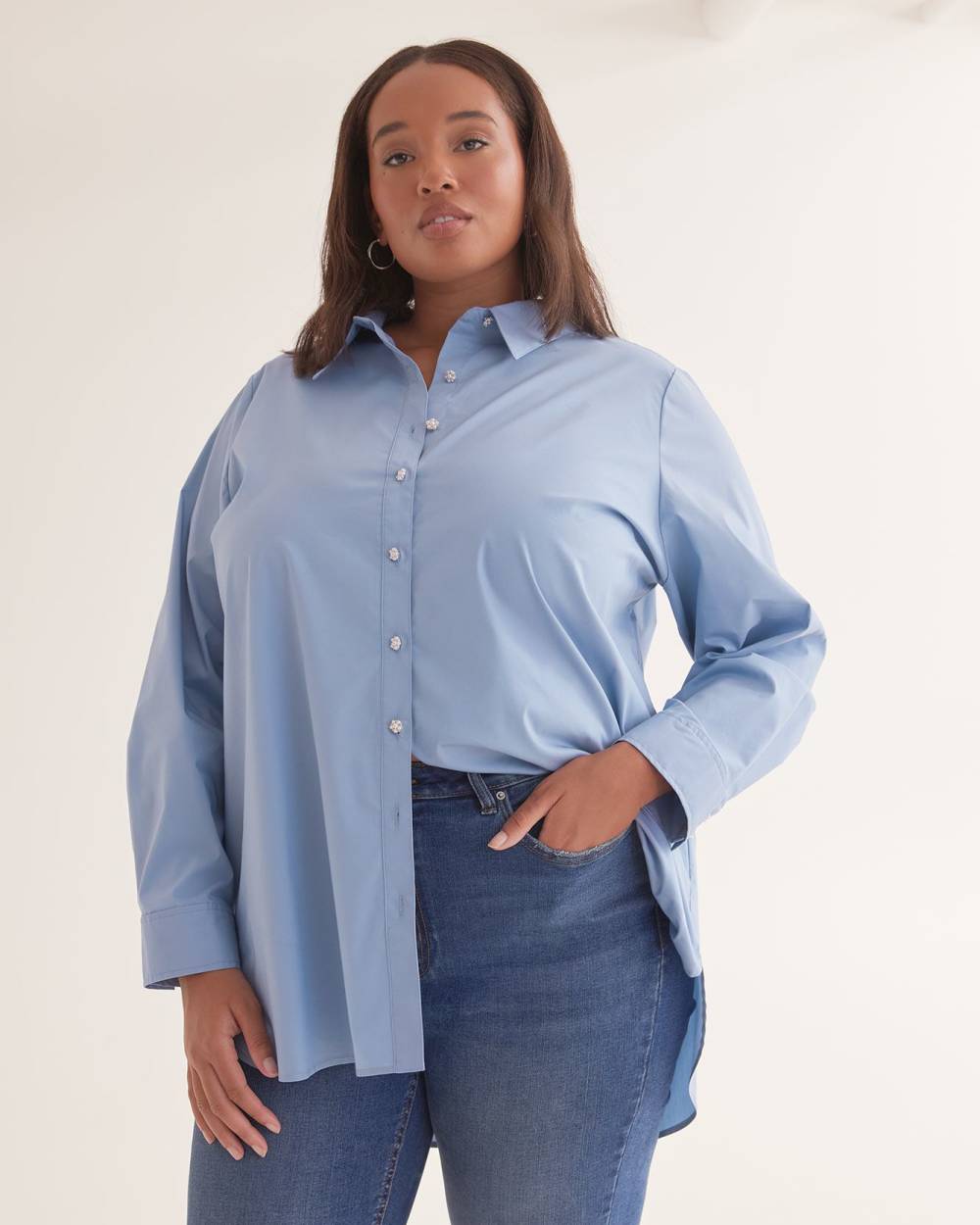 Poplin Jewel Buttoned Down Shirt