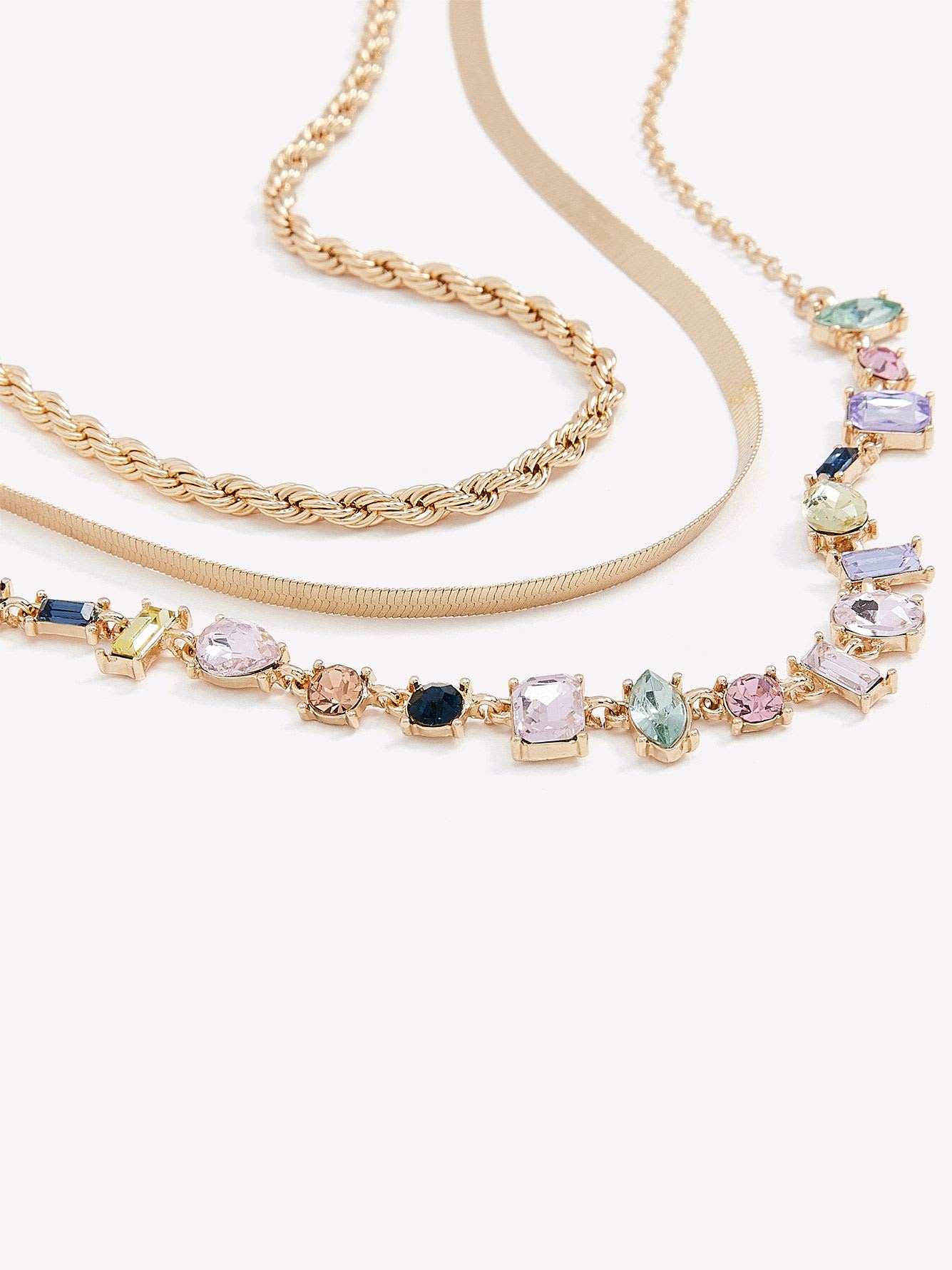 Three-Layer Golden Necklace with Dainty Stones