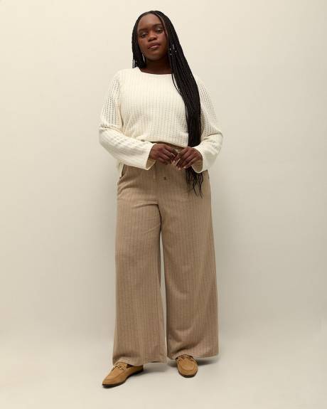 Long-Sleeve Crewneck Crochet Knit Top
