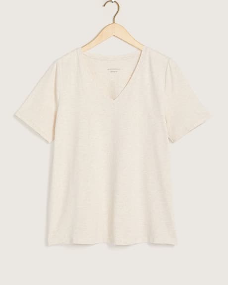 Silhouette-Fit Cotton Blend V-Neck T-Shirt - Addition Elle