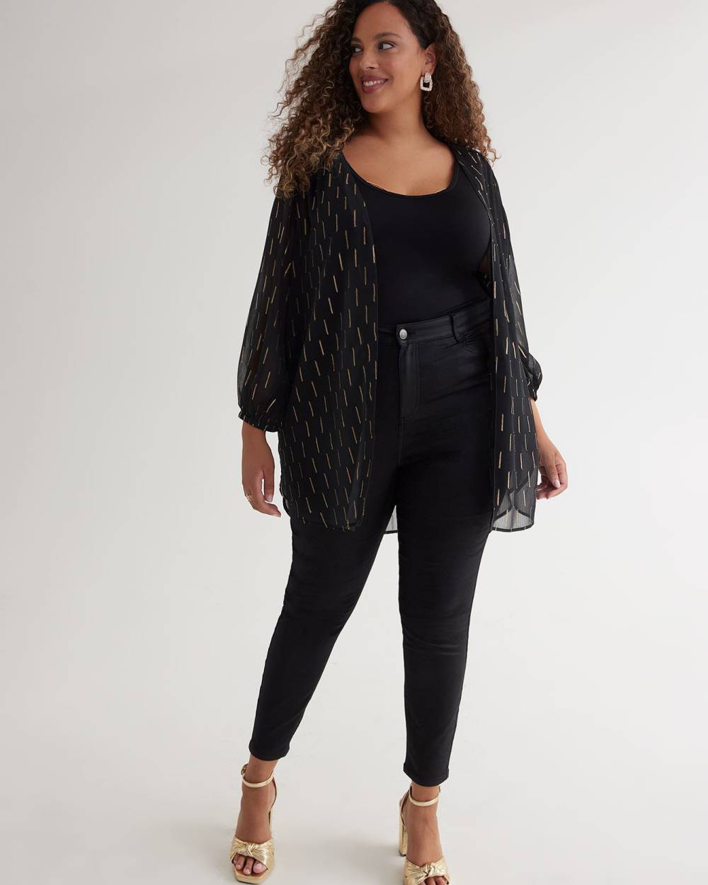 Black Open Tunic Kimono Overpiece with Bracelet Sleeves