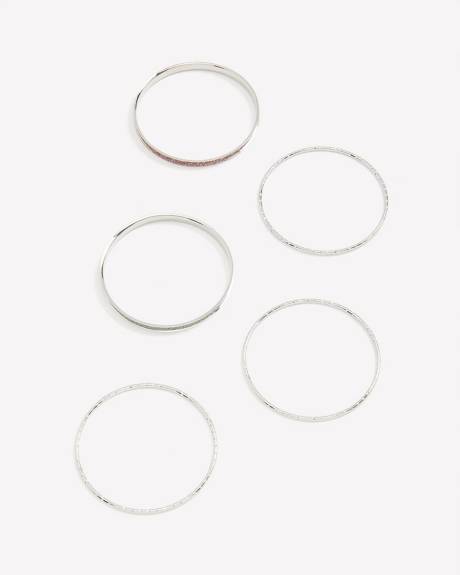 Assorted Bangles with Pink and Zinc Paper Glitter, Set of 5