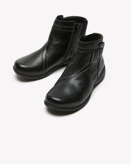 Wide Width, Black Leather Bootie with Flap - Clarks